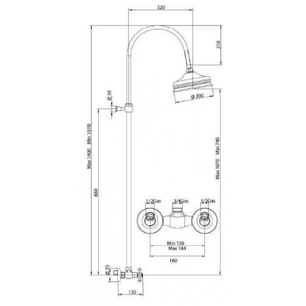 664920KK18D200 Душевая система Bandini Old England Santreyd - Вид №1
