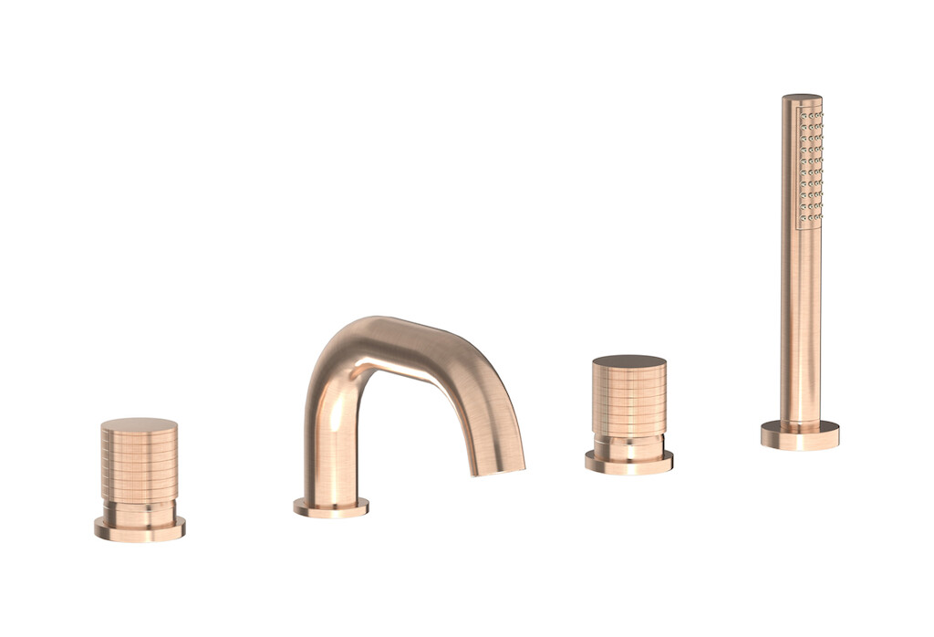 Смеситель на бортик ванной на 4 отверстий с дивертером и душевым гарнитуром. WE ARE IB ga396sr Brushed Rose Gold Gatsby