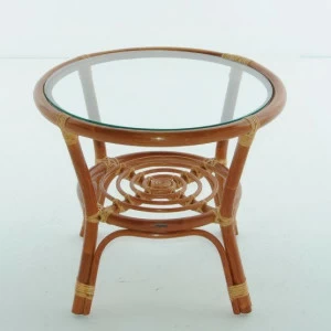 Журнальный столик круглый со стеклянной столешницей 47х54 см коньяк Calamus Rotan VINOTTI  00-3885193 Коричневый