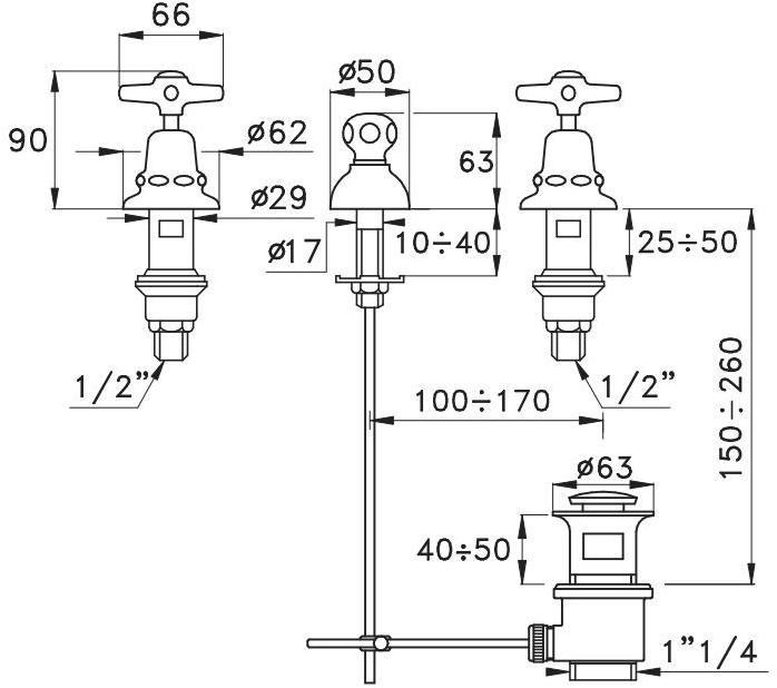 RUBINETTERIE STELLA Смеситель для биде с 3 отверстиями Italica It00200 - Вид №1
