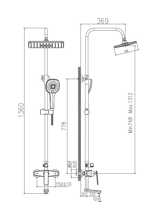 HB24548-7 Душевая система , черный Haiba  - Вид №2
