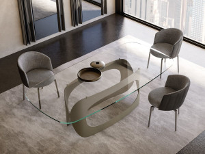 Стол с окрашенным металлическим основанием и хрустальной столешницей