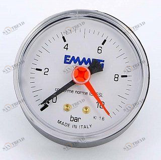 Манометр аксиальный 63 мм 1/4'' 10 бар EMMETI 616010