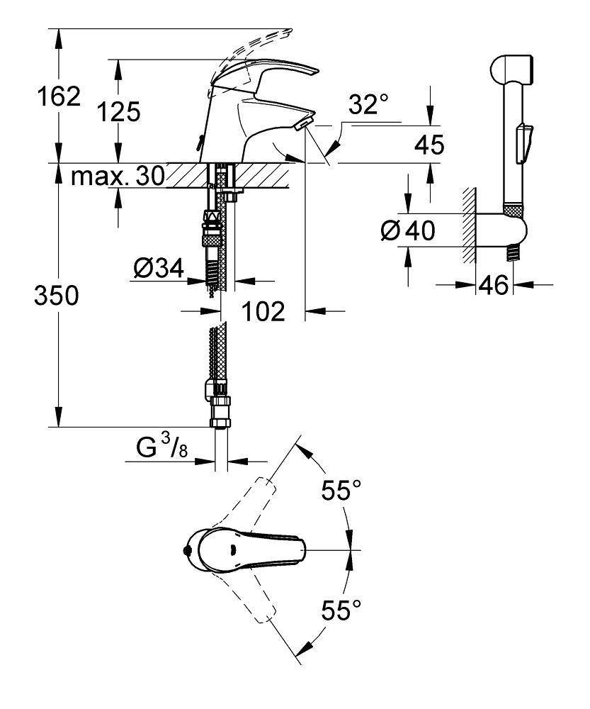 23124000 Смеситель для раковины Grohe Eurosmart хром - Вид №1