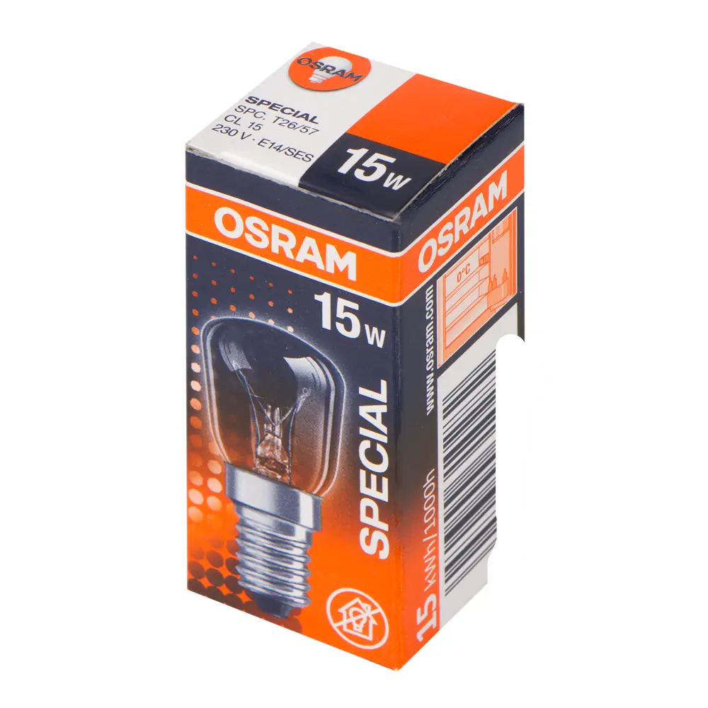 Лампа накаливания для холодильника Osram трубчатая T26/57 E14 15 Вт свет тёплый белый 16656303 STLM-2087453  - Вид №1