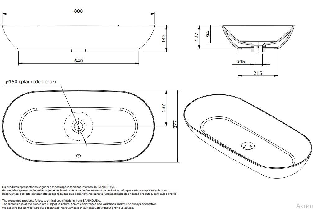 136399004 Накладная раковина на столешницу  овальная Sanindusa  - Вид №1