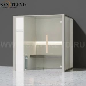 Effegibi ONEFILO H LO61020002 Хаммам. Установка: к стене. Левая дверь. Мощность: 4,5 кВт макс. Размеры: длина 214 см, ширина 171 см. Отделка: матовый лакированный белый аллюминий и серый ламинат из керамогранита.