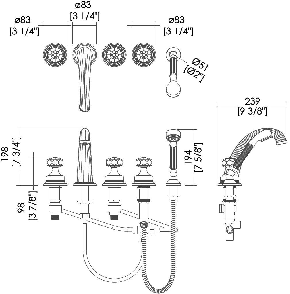 Devon&Devon Комплект для ванны на 5 отверстий с ручным душем King Exc-kn150 - Вид №1