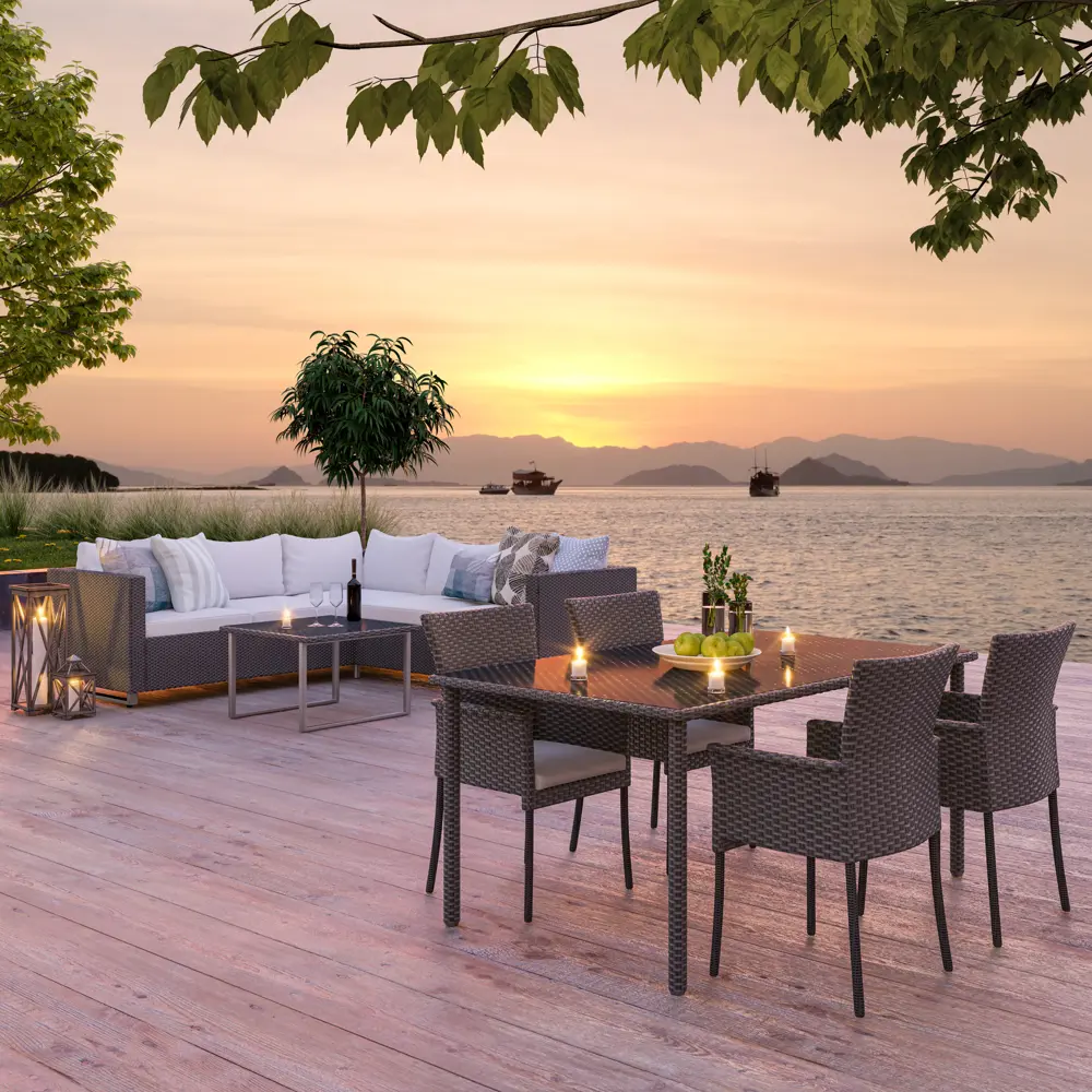 Кресло садовое Naterial Noa Fix 61.5x86x61.5 см искусственный ротанг серый/чёрный STLM-2023676 - Вид №8