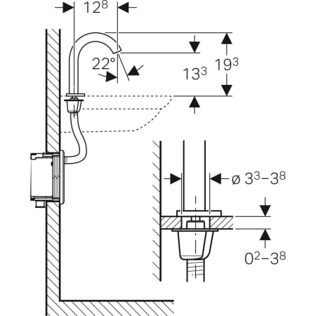 116.182.21.1 Смеситель для раковины Geberit Piave, вертикальный монтаж, питание от сети, с функциональным блоком для скрытого монтажа Geberit  - Вид №2