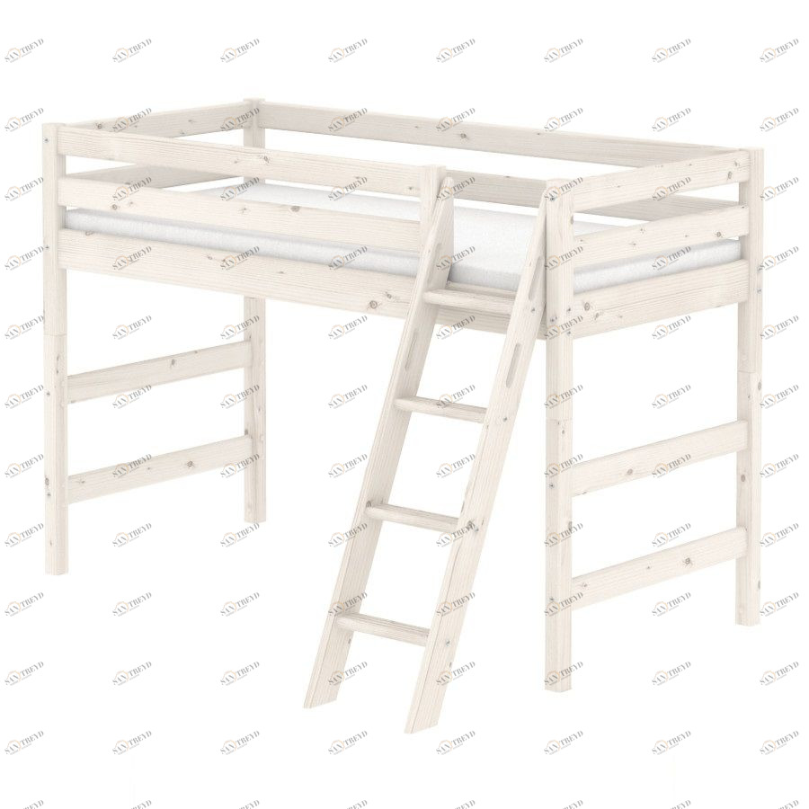Кровать Flexa Classic полувысокая с наклонной лестницей, белая, 200 см 9010312201