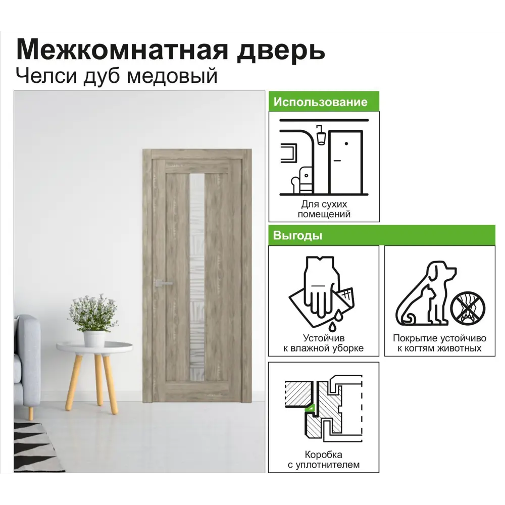 Дверь межкомнатная Челси остеклённая 80x200 см ламинация цвет дуб медовый 82332426 STLM-2044765 BELWOODDOORS  - Вид №5