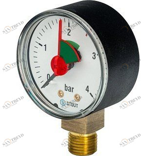 Манометр радиальный с указателем предела 50 мм 1/4" 4 бар STOUT SIM0008500408