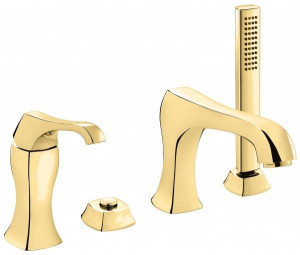 76120OR Комплект Ares с ручным душем для установки на борт ванны. На 4 отверстия, цвет золото