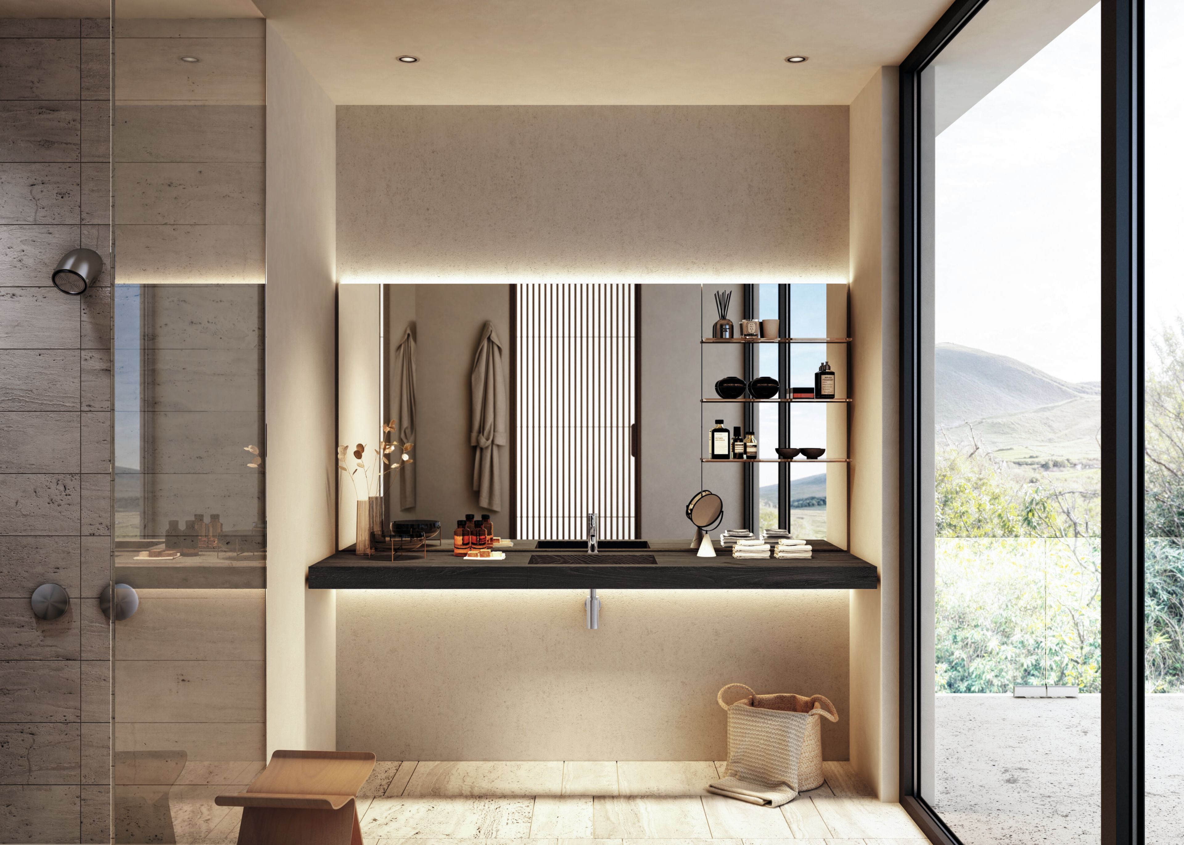 Подвесной умывальник из дерева и стекла с столешницей Lago DEPTH ARCH-00150267 - Вид №1