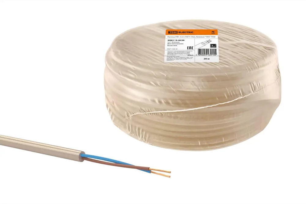 91259791 Провод Tdm electric ПВС 2x2.5 20 м цвет бежевый ГОСТ STLM-1115333