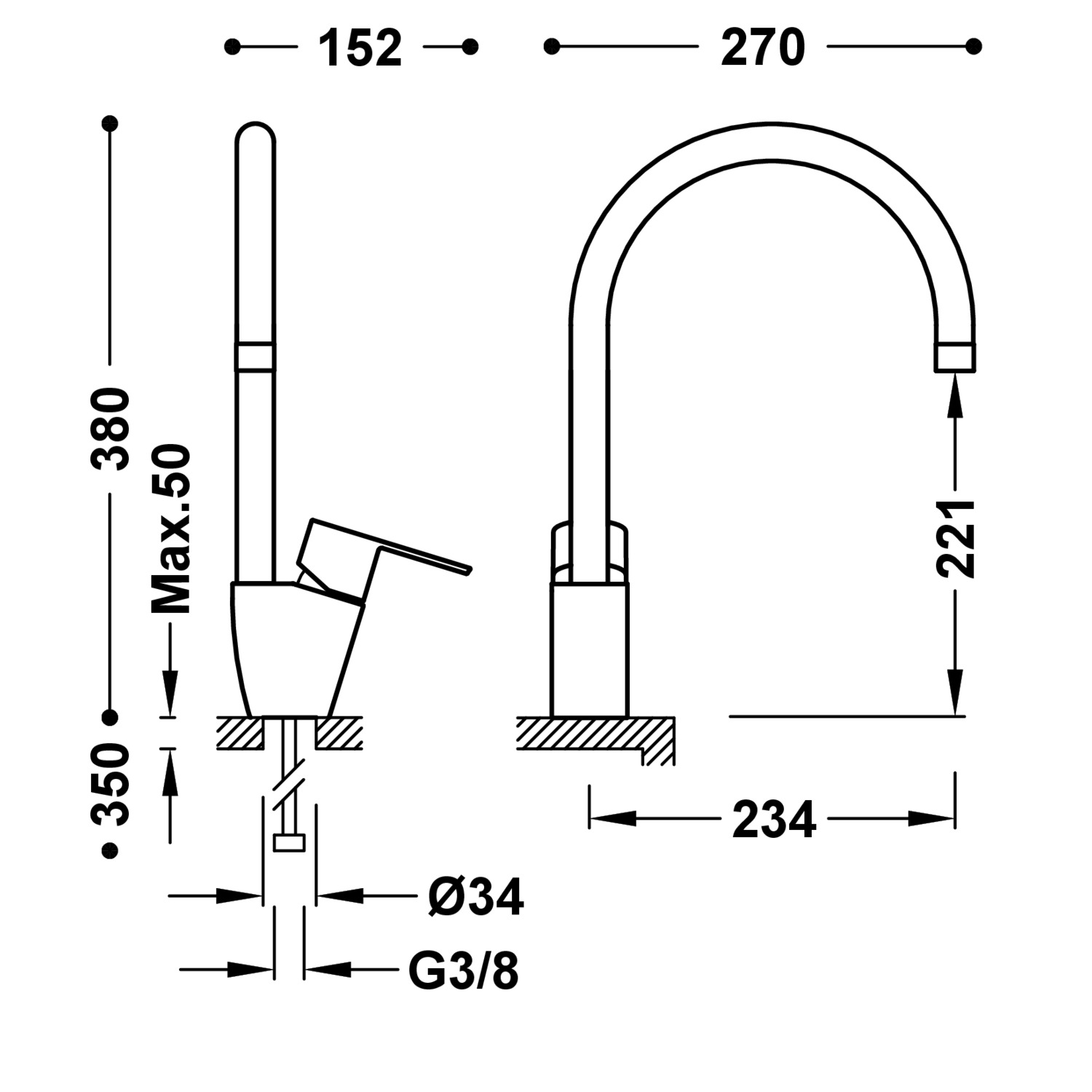 КУХОННЫЙ смеситель с одной ручкой для кухни-117440 TRES Kitchen - Вид №1