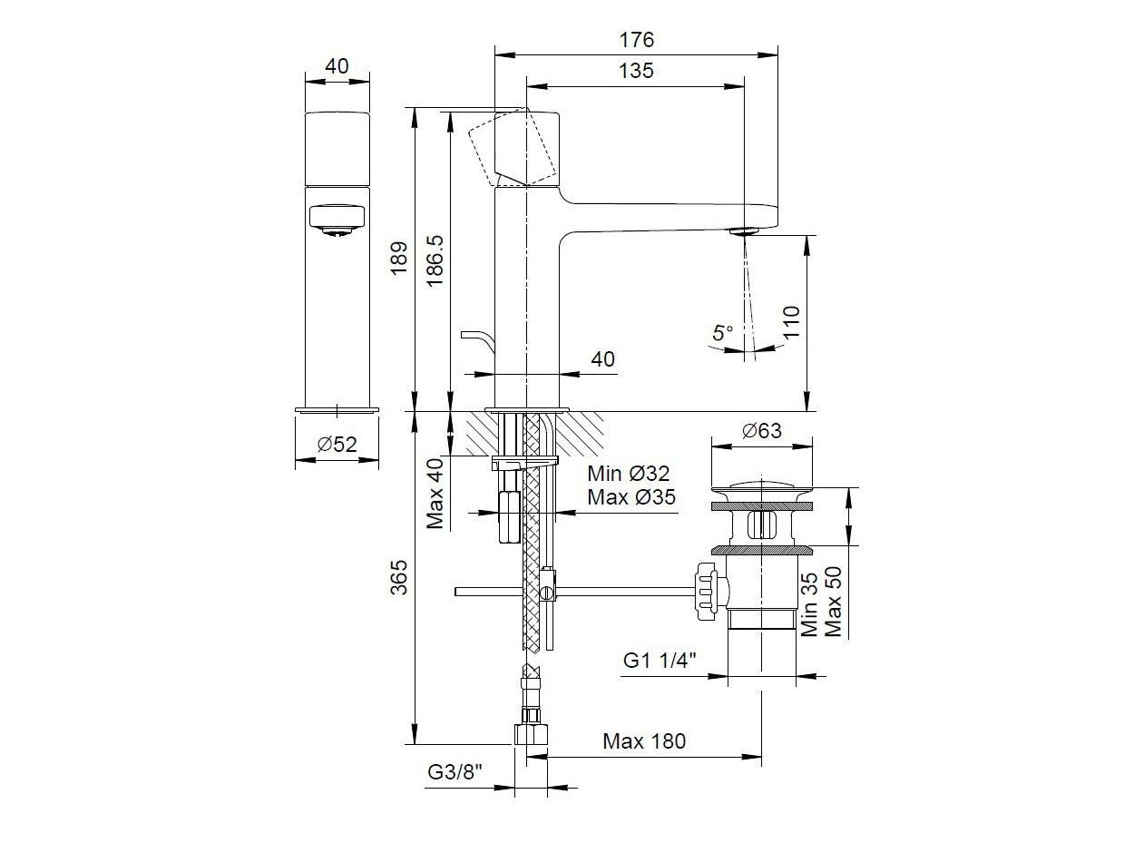 Смеситель для раковины с одним отверстием Fantini Rubinetti Lamè ARCH-00031073 - Вид №4