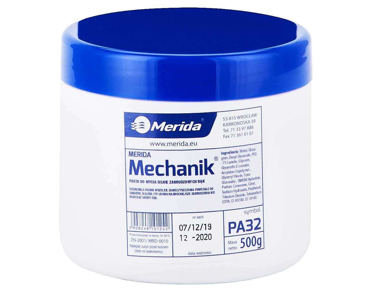 PA32 Паста для мытья сильно загрязненных рук MECHANIK, банка 500 г Merida 