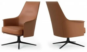 Poliform Поворотное кожаное кресло с 4-мя спицами и подлокотниками Stanford