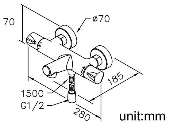 JUSTIME Настенный термостатический смеситель для ванны из хромированной латуни с гибким питанием Chapter 6926-t4-85cp - Вид №2