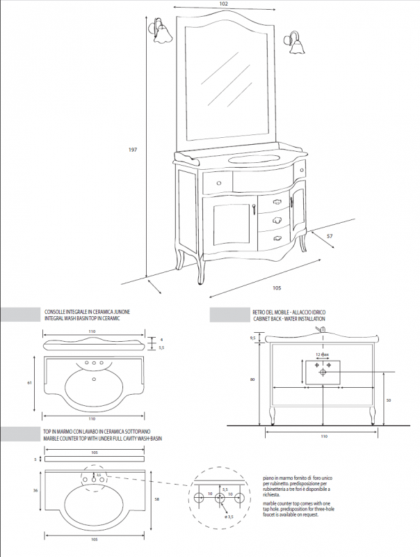 Мебель для ванной CEZARES Rubino Noce RU02/C.01.103 - Вид №1