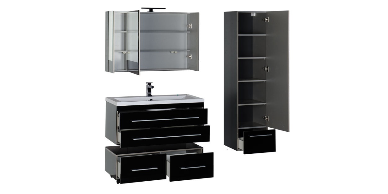 Комплект мебели Aquanet Верона 100 черный (подвесной 2 ящика) 00175468 - Вид №2