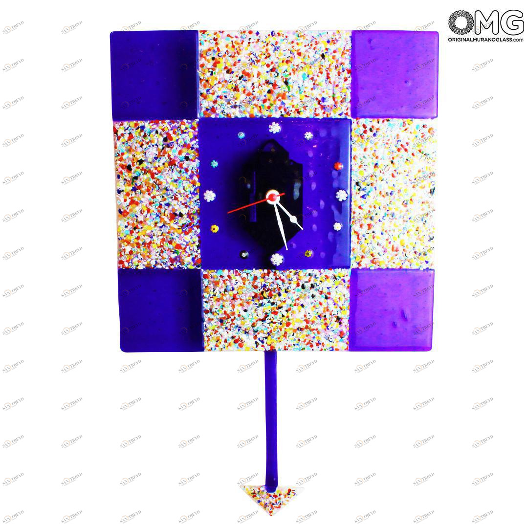 1269 ORIGINALMURANOGLASS Настенные часы с маятником Синяя мурина - большие - муранское стекло 30 см 