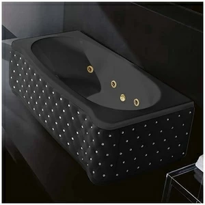Ванна Gruppo treesse New Classic Young STD-V6747-SX-KCS-CZ чёрная с золотой фурнитурой и гидромассажем прямоугольная левая чёрная кожа кристаллы сваровски