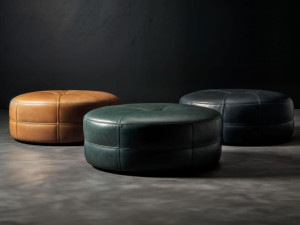 Круглый кожаный пуф