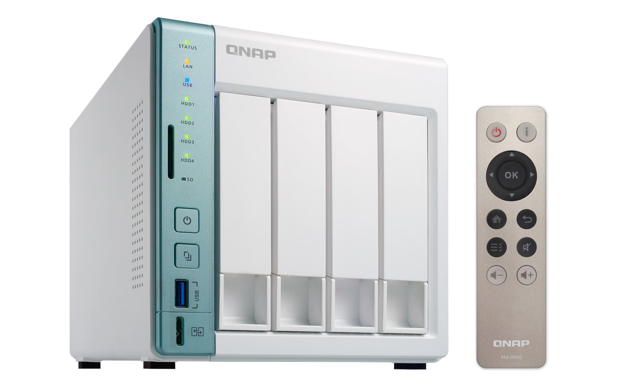 D4 Pro Channel nas, 4 hot-swap tray w/o hdd. celeron n3060 dual-core 1.6ghz-2.48ghz, 1gb ddr3l (1x1gb up to 8gb), hdmi, 2xge lan, 3xusb 3.0 QNAP Santreyd  - Вид №1