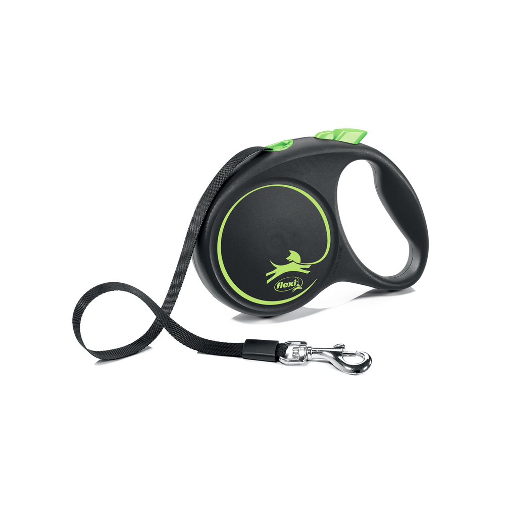 ПР0057825 Рулетка для собак Black Design M (до 25кг) 5м лента черный/зеленый Flexi 