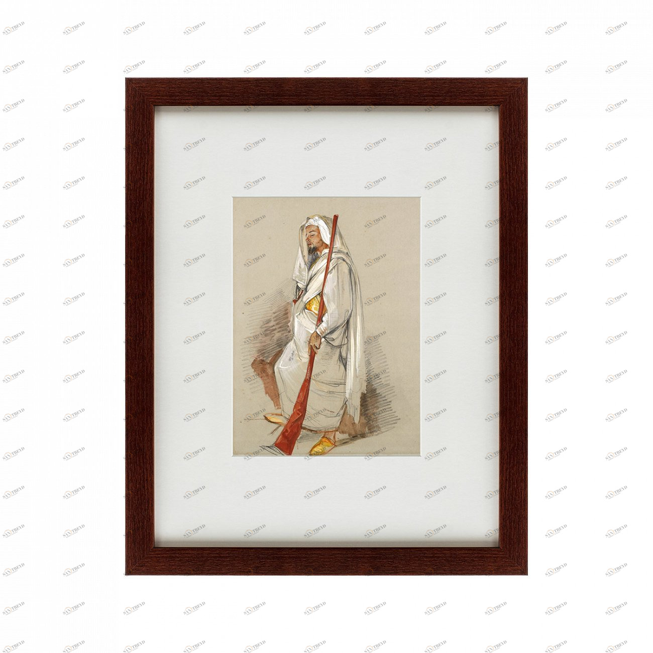 Картина в деревянной раме 52х42 см Man wearing north african dress, 1850 КАРТИНЫ В КВАРТИРУ  135551 Бежевый;коричневый;разноцветный 
