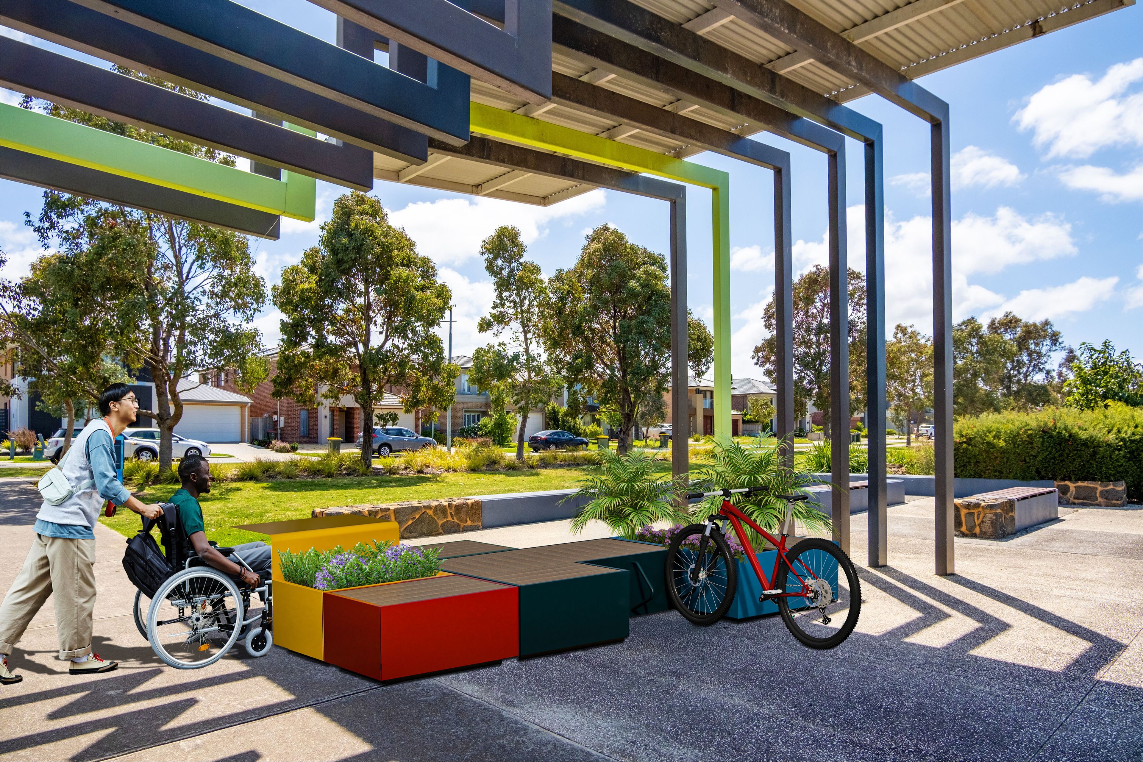 Модульная скамья из оцинкованной стали со встроенной плантатором и велосипедной стойкой Studio Città RESTÒ ARCH-00084567 - Вид №1