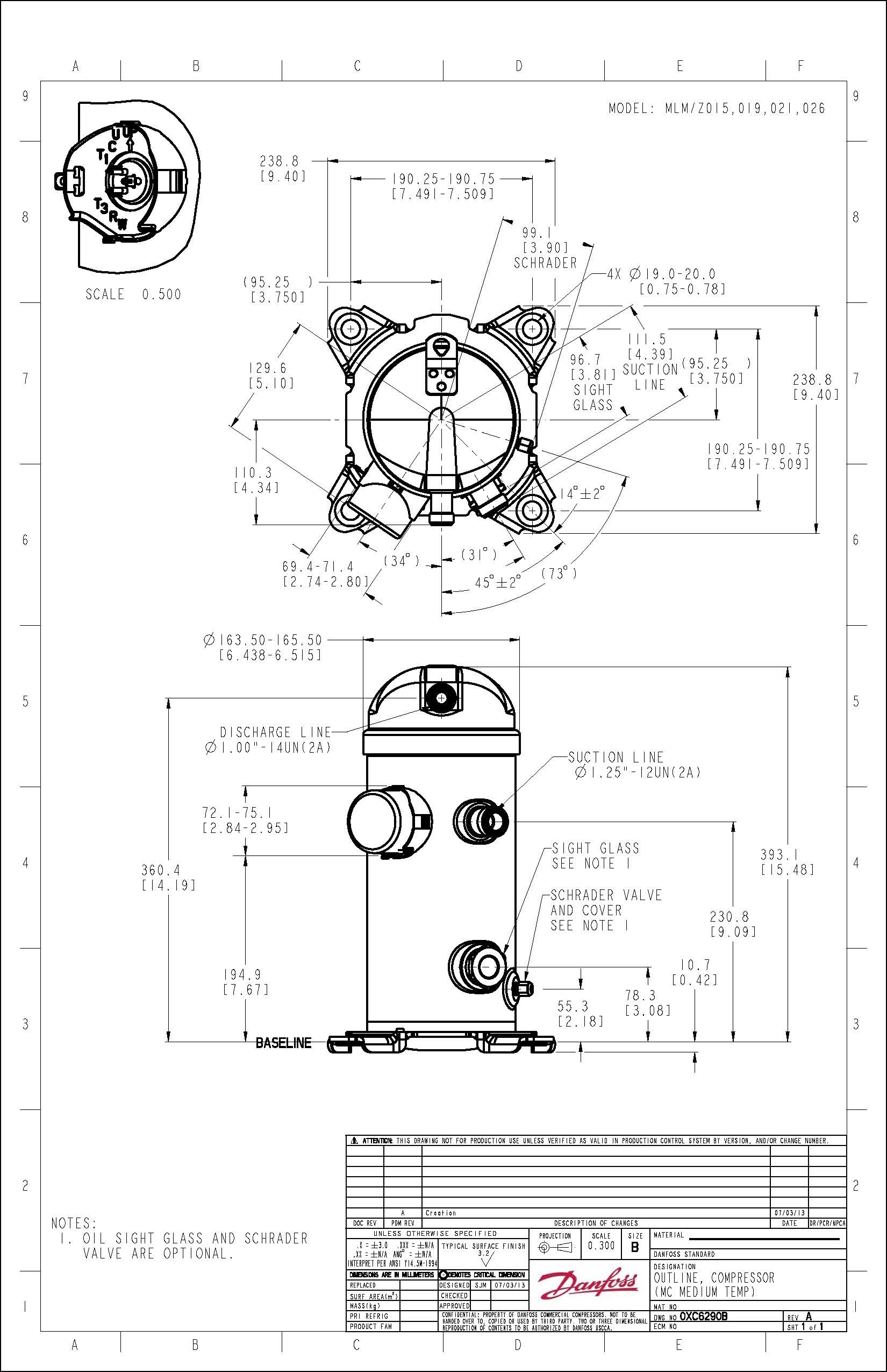 Danfoss MLZ — герметичные спиральные компрессоры MLZ066T4LC9A Компрессор спиральный 121L8656  - Вид №12