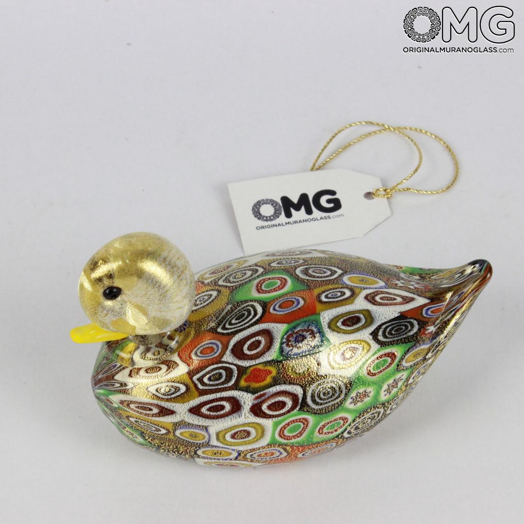 1411 ORIGINALMURANOGLASS Фигурка уточки Миллефиори Муррины золото - Papera Millefiori Oro - муранское стекло  см  - Вид №1