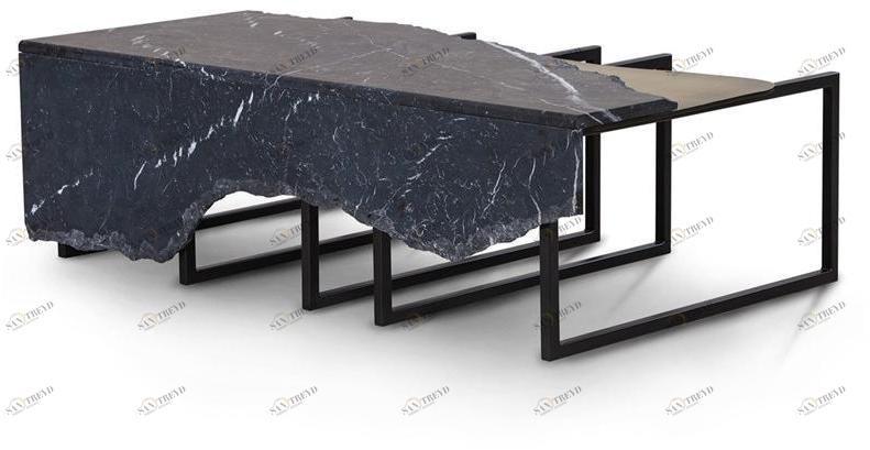 Greenapple Журнальный столик из мрамора black marquina и латуни Perfect raw G702420 