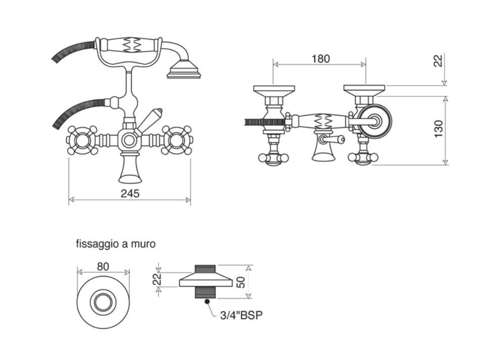 Настенный смеситель для ванны с ручным душем Gentry Home ARCH-00094785 - Вид №3