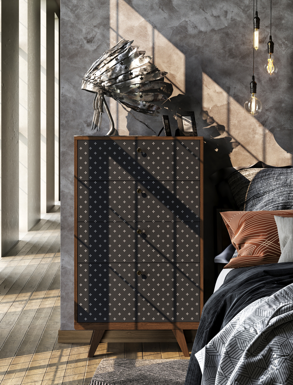 Комод высокий с рисунком "Принт 050" Thimon THE IDEA КОМОДЫ THIMON 209991 Бежевый;голубой  - Вид №2