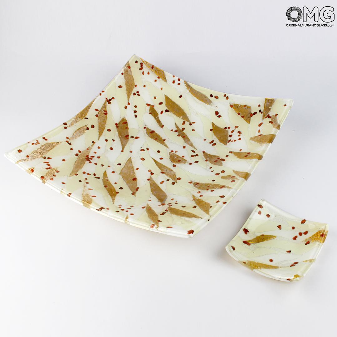 3150 ORIGINALMURANOGLASS Квадратное блюдце Нюанс - белое - Original Murano Glass OMG 8 см  - Вид №1