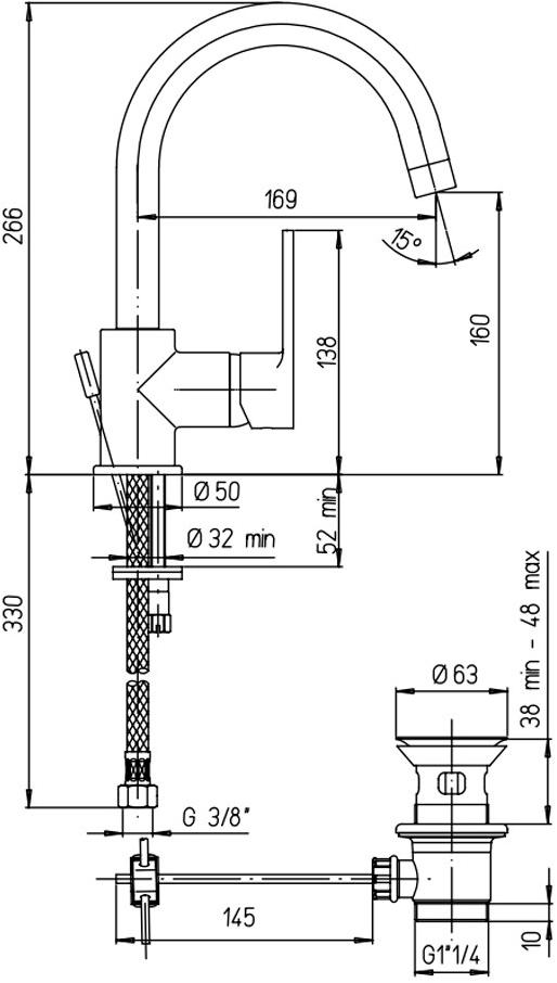 Paini Le Mans 90CR250 смеситель для раковины с донным клапаном  - Вид №1