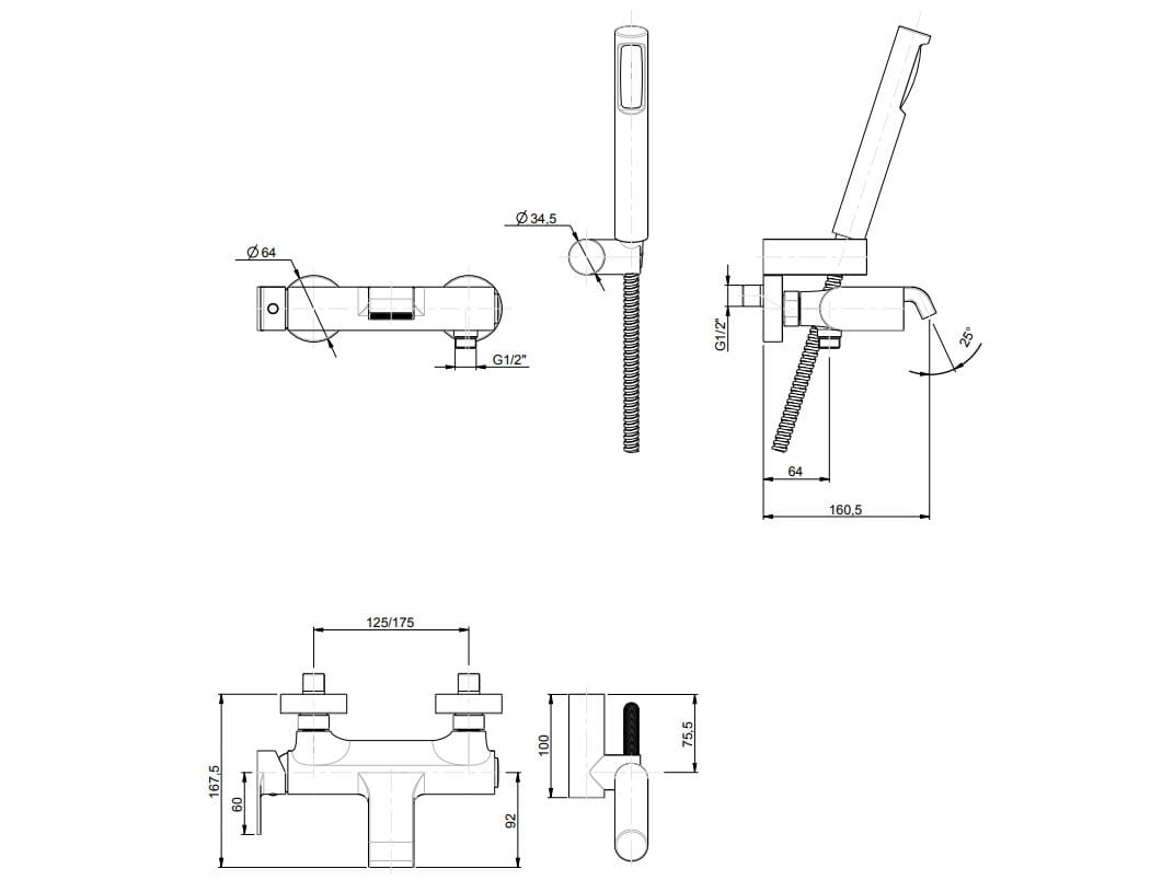 Настенный смеситель для ванны с ручным душем Rubinetterie Frattini Птолемей ARCH-00068297 - Вид №10
