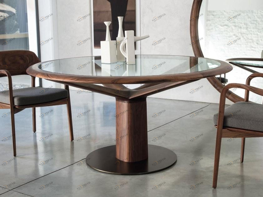 Porada Круглый стол из ореха со стеклянной столешницей Iron sun-id-1442254