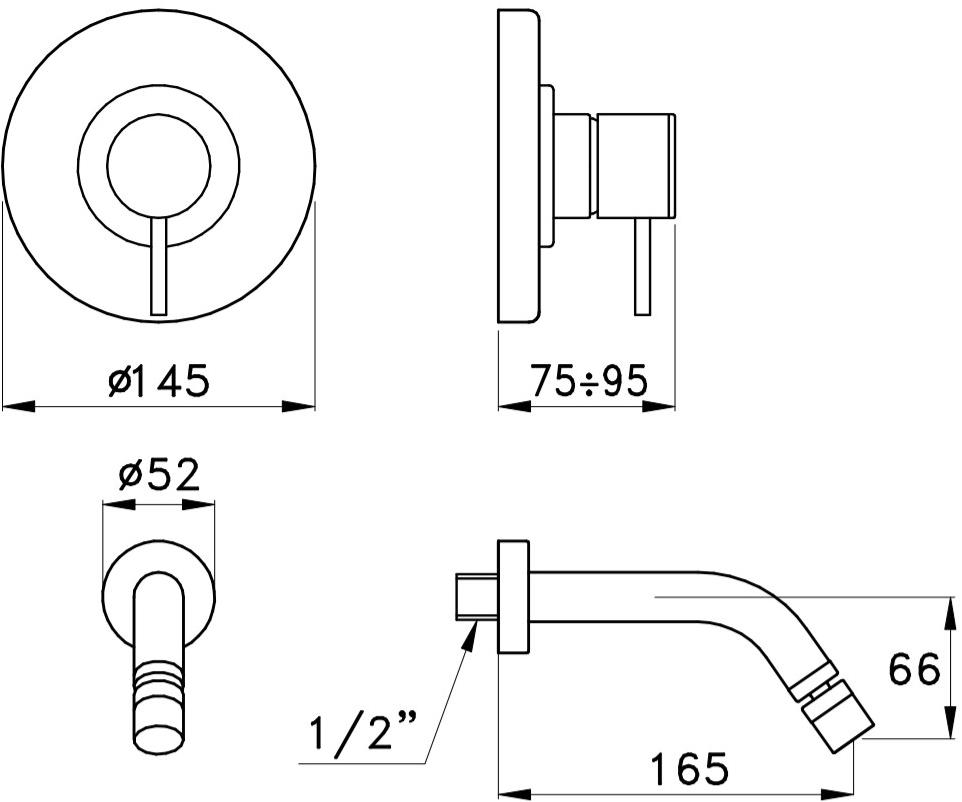 RUBINETTERIE STELLA Смеситель для умывальника настенный на 2 отверстия Lucilla Ll01411cr00 - Вид №1
