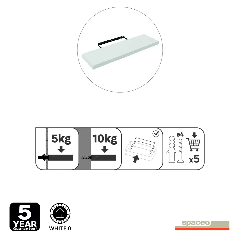 Полка настенная Spaceo White 80x23.5 см МДФ цвет белый STLM-2164451 - Вид №2