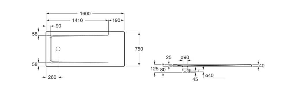 Прямоугольный акриловый ультра-плоский поддон для душа Roca Terran-N ARCH-00071801 - Вид №8