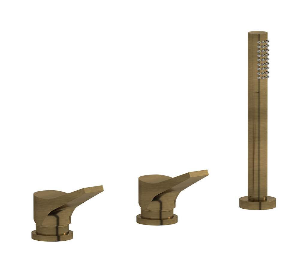 Смеситель на бортик ванной на 3 отверстия с изливом, дивертером и душевым гарнитуром. WE ARE IB tw206np Modern Bronze Twitter