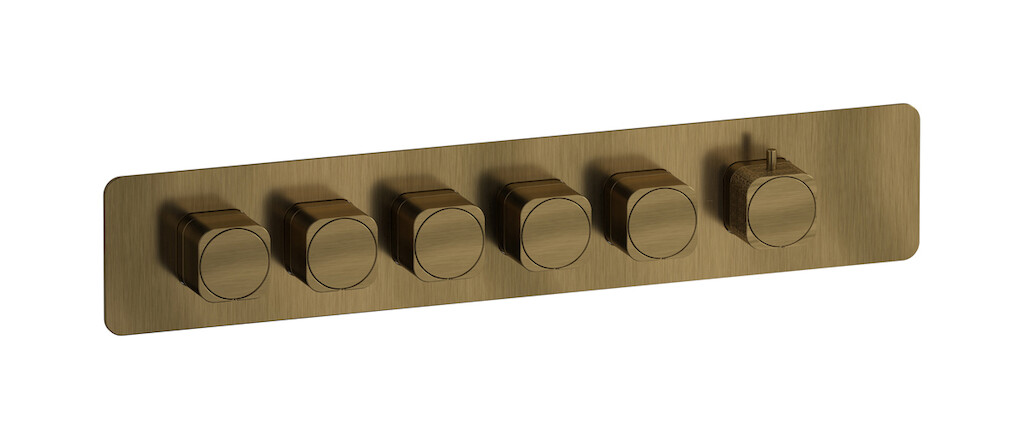 External part of thermostatic 5 ways, square plate, horizontal, Coral handle WE ARE IB eua526mbneo_2 Modern Bronze Aqua