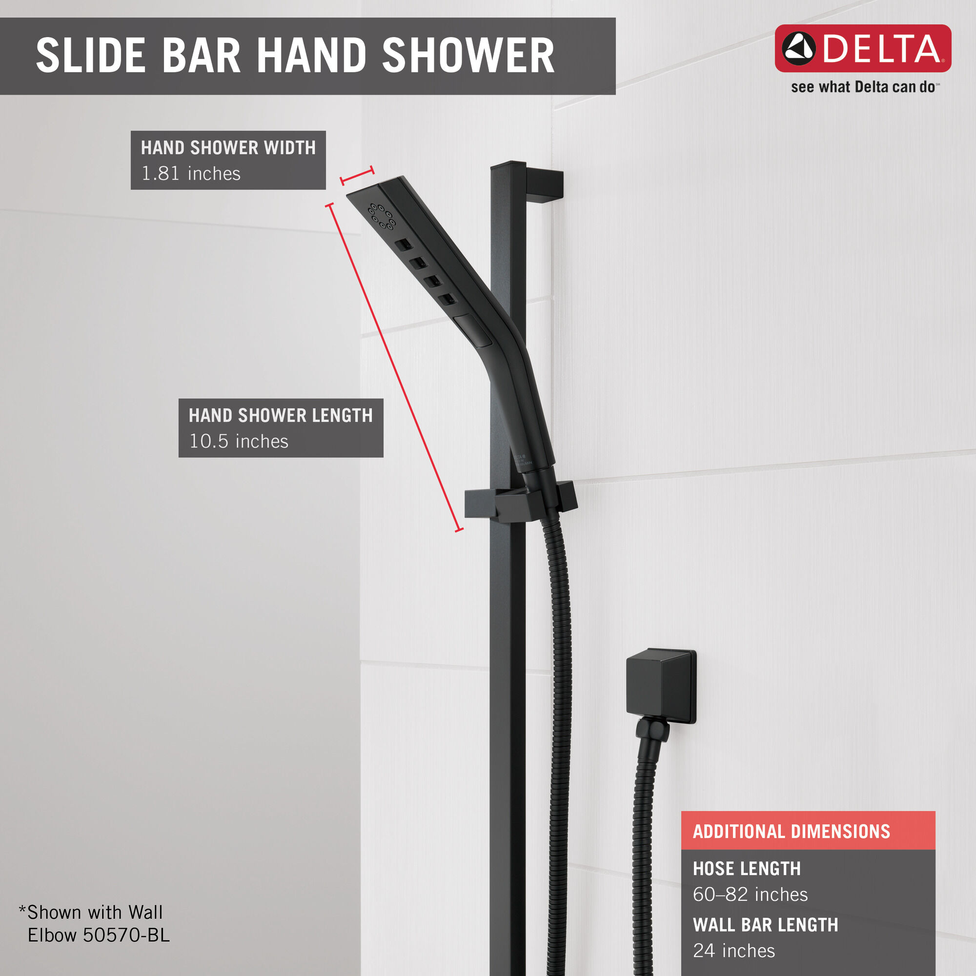 51799-BL H2Okinetic® Ручной душ со скользящей штангой с 3 настройками Delta Faucet Universal Showering Матовый черный  - Вид №2