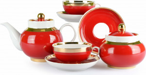 10631331 Дулевский фарфор Сервиз чайный 6/14 "Рубин" "Рубин" Фарфор